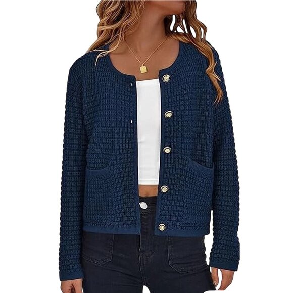 Prettygarden Navy Cardigan Long Sleeve Button Down Sweater Pockets Acrylic XL - Picture 1 of 5
